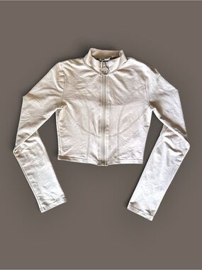 Capsulle Beige Corset Seam O Ring Zip Cropped Jacket Top Y2K S